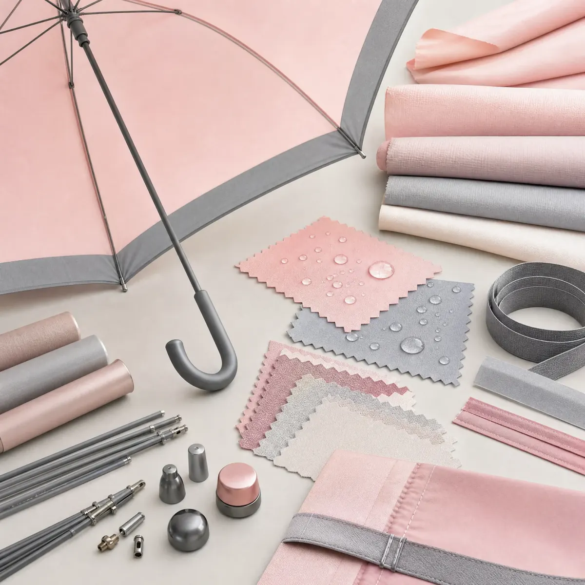 Heartfelt Pink x Soft Grey trend visual for Japan 2026 autumn winter umbrella design