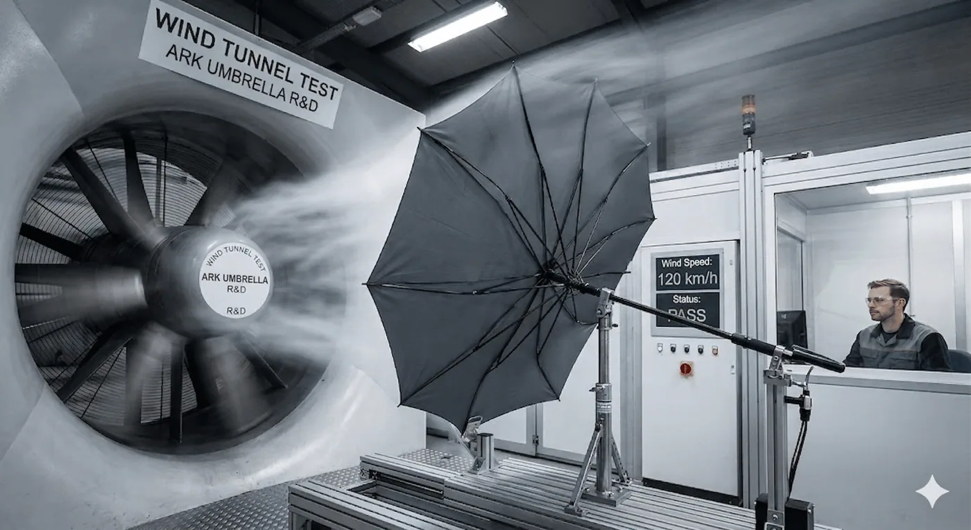 Prüfung windfester Schirmgestelle für Großhändler
