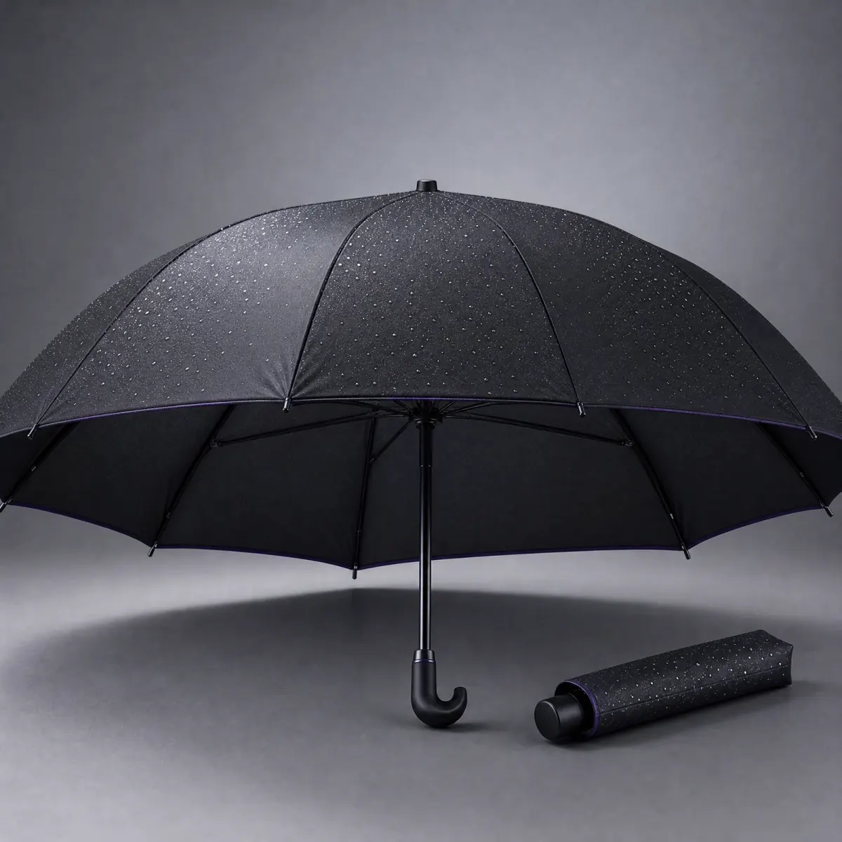 Nocturnal Monotone with Metallic Rain folding umbrella concept for Japan 2026 autumn winter