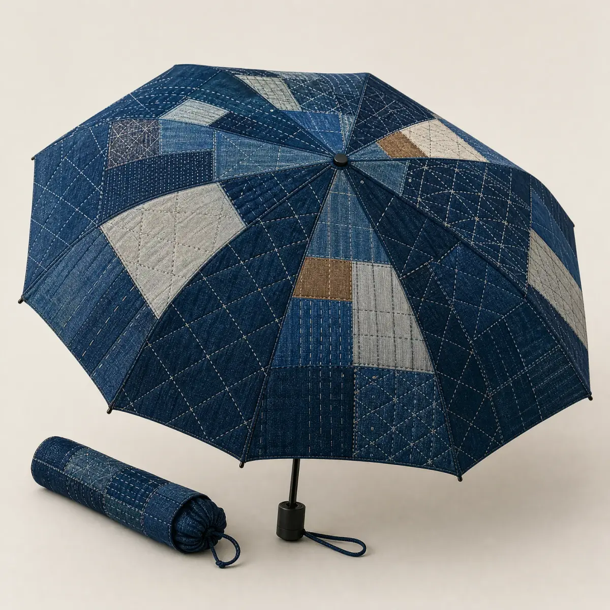 Craft Denim, Boro Patchwork and Diamond Quilting folding umbrella concept for Japan 2026 autumn winter