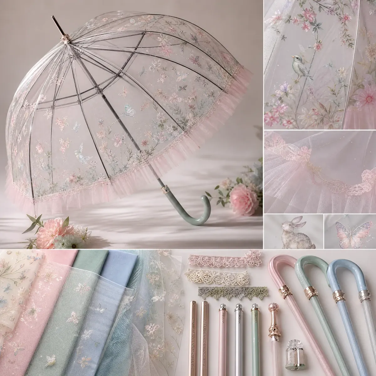 Transparent Tulle, Botanical Fairy and Kawaii Layers trend visual for Japan 2026 autumn winter umbrella design