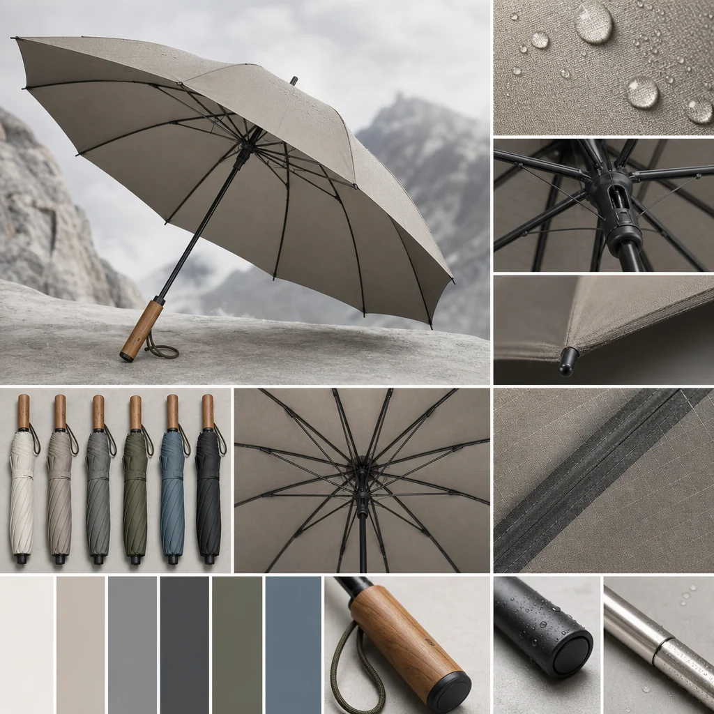 Alpine Neutral Utility trend visual for Switzerland 2026 Autumn/Winter umbrella design