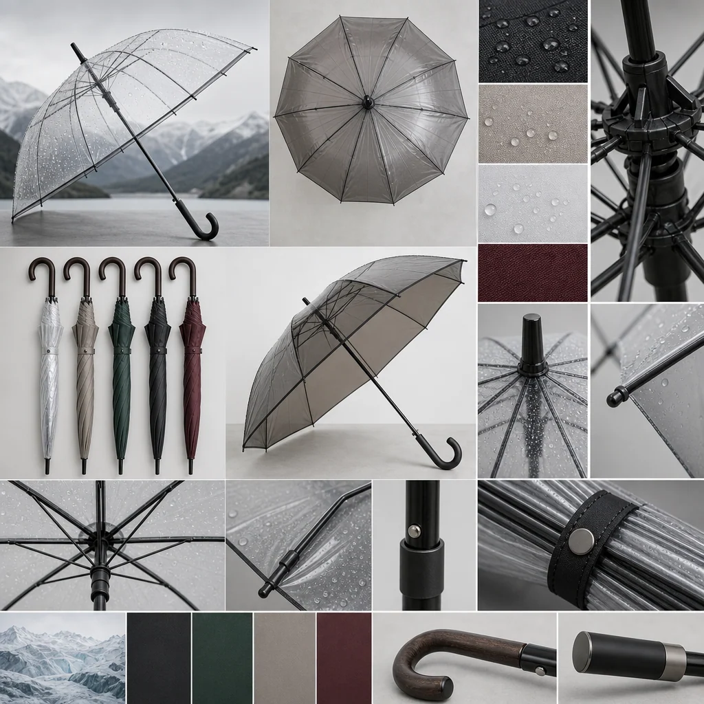 Boutique Clear Rain trend visual for Switzerland 2026 Autumn/Winter umbrella design