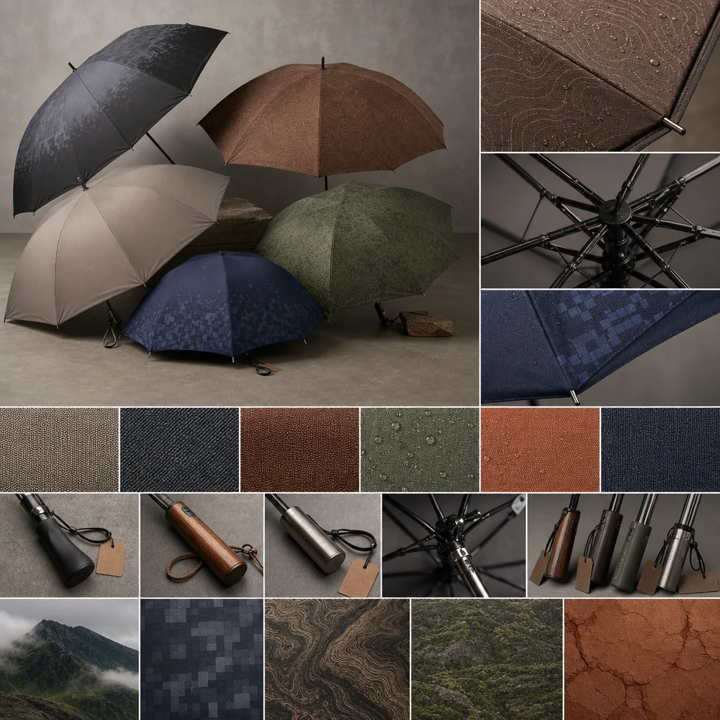 Earthly Digital Commerce trend visual for Indonesia 2026 Autumn/Winter umbrella design