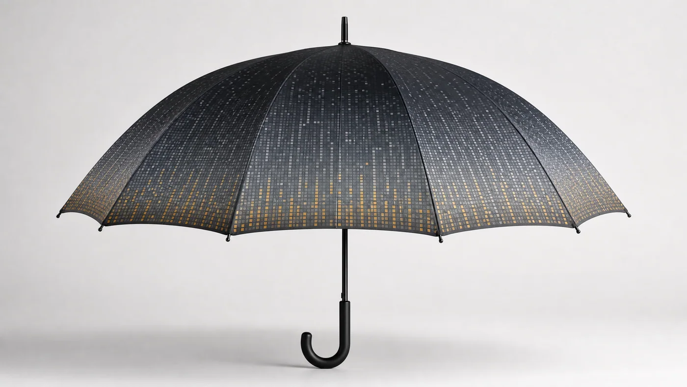 Mẫu thiết kế ô dù Pixel Rain Gradient cho thị trường Đức năm 2026.