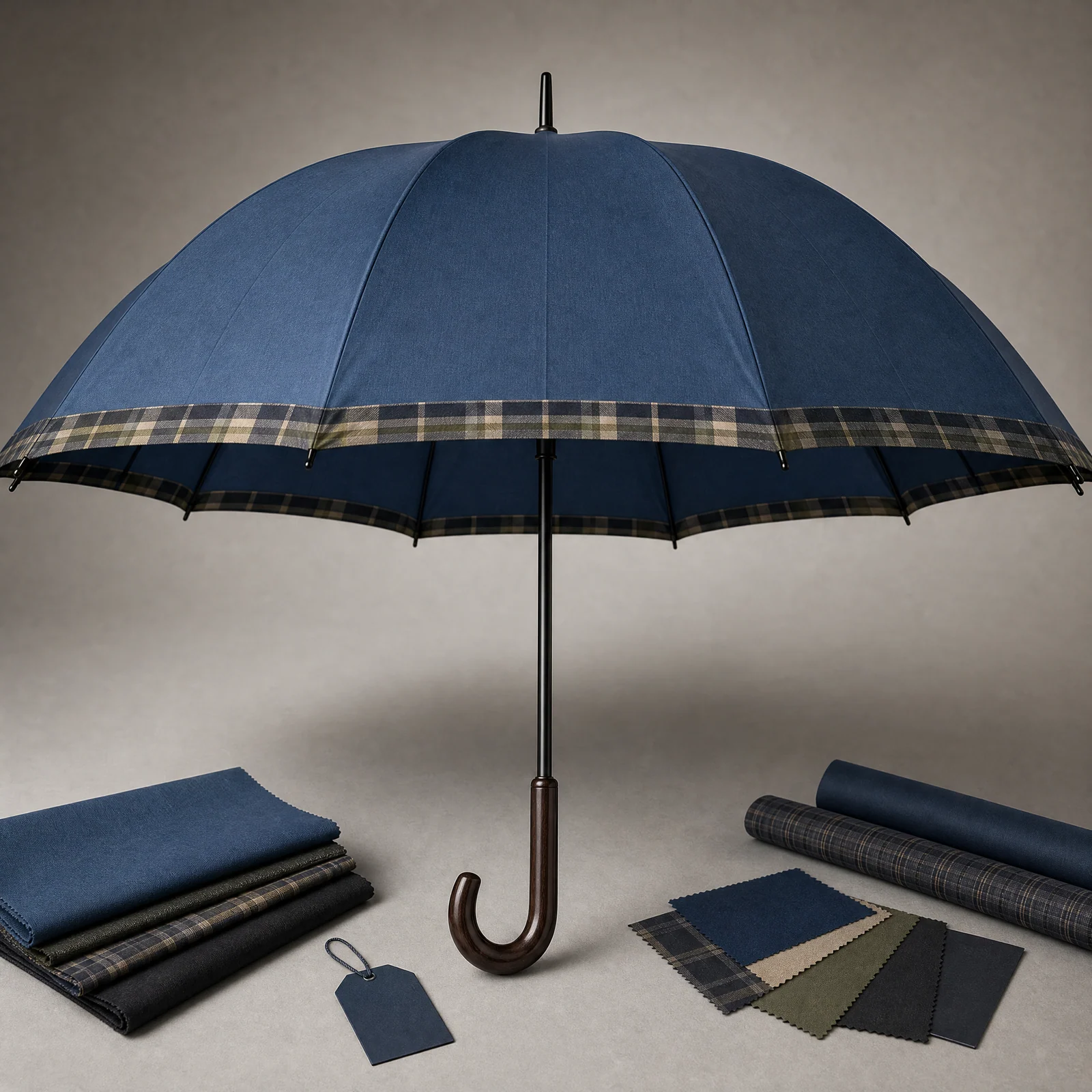 Heritage Check x Raincoat Blue straight umbrella concept for UK 2026 autumn winter