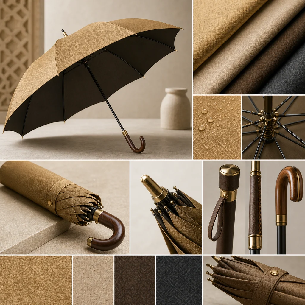 Heritage Gold Shade trend visual for Saudi Arabia 2026 Autumn/Winter umbrella design
