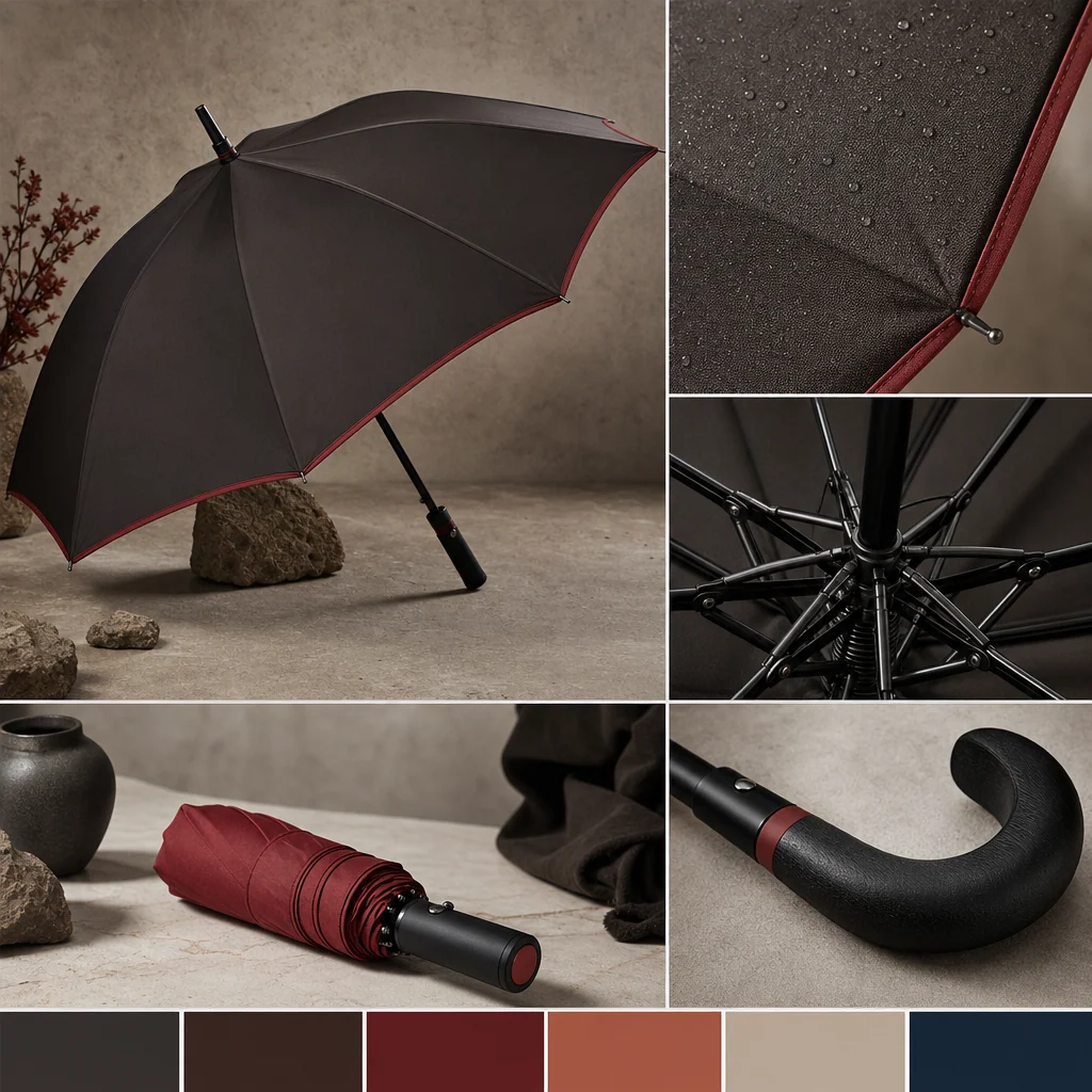 Iberian Red Accent trend visual for Spain 2026 Autumn/Winter umbrella design