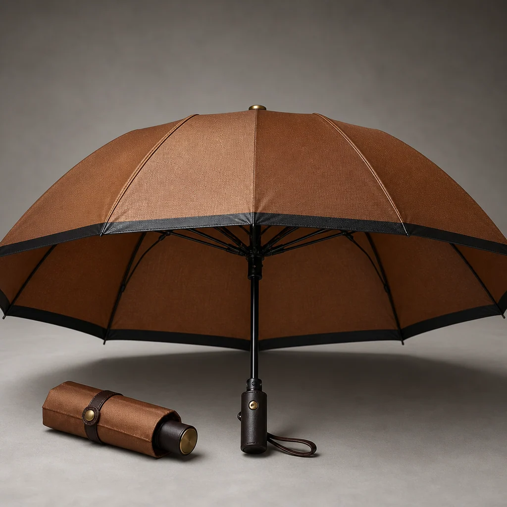 Italian Leather Rain Polish folding umbrella concept for Italy 2026 Autumn/Winter