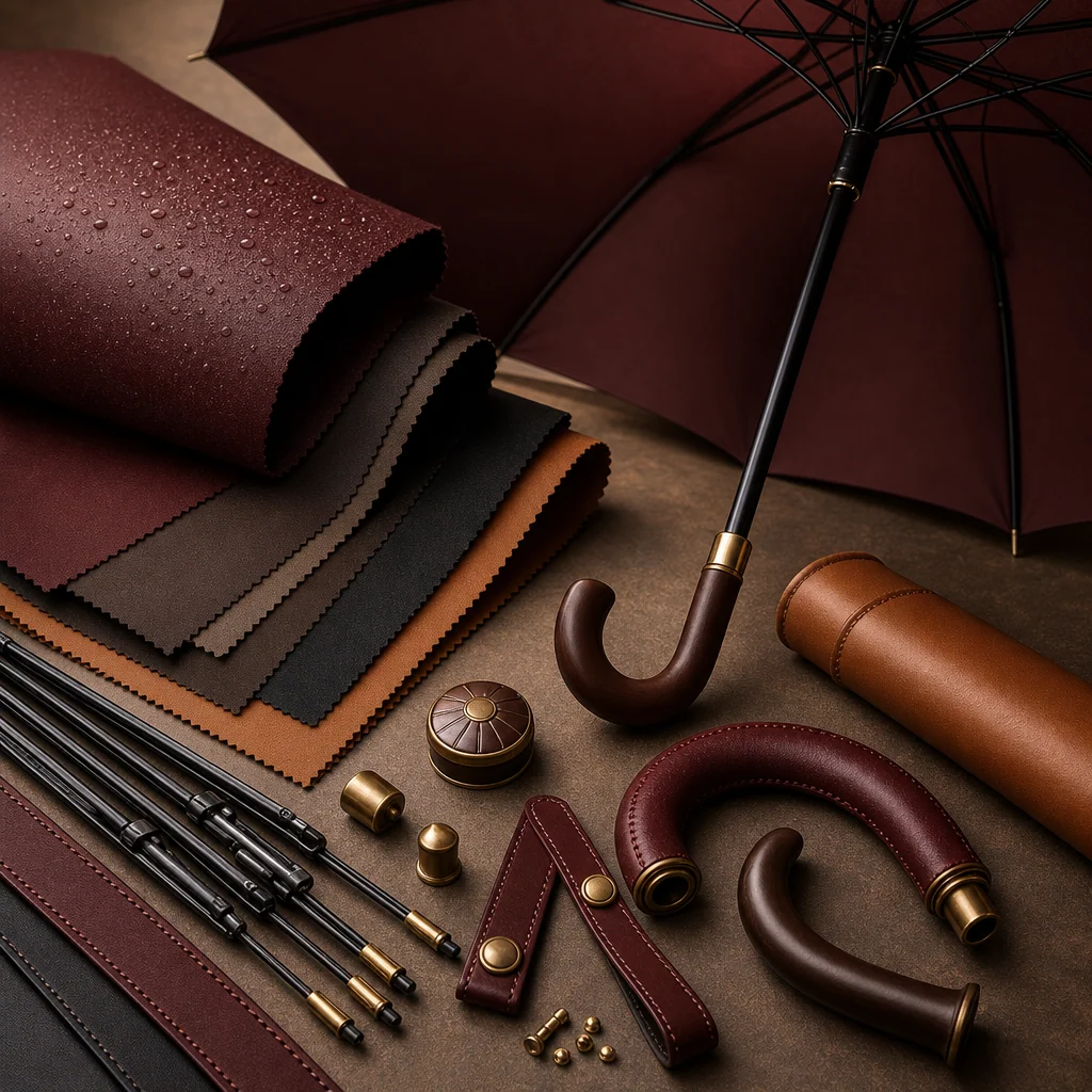 Italian Leather Rain Polish trend visual for Italy 2026 Autumn/Winter umbrella design