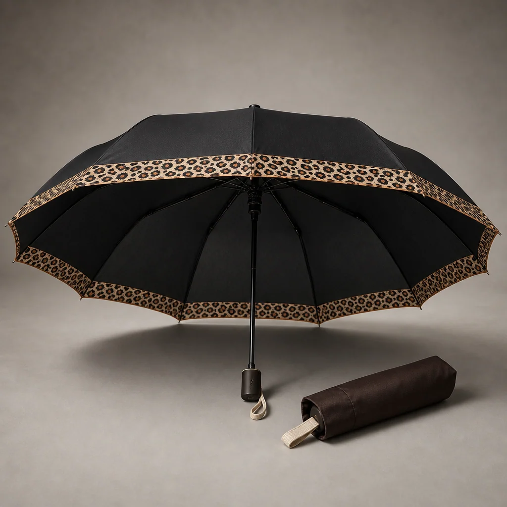 Leopard Trim Accent folding umbrella concept for Russia 2026 Autumn/Winter