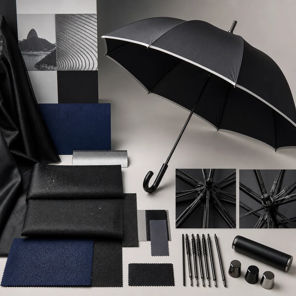 Rio Black Minimalism trend visual for Brazil 2026 Autumn/Winter umbrella design