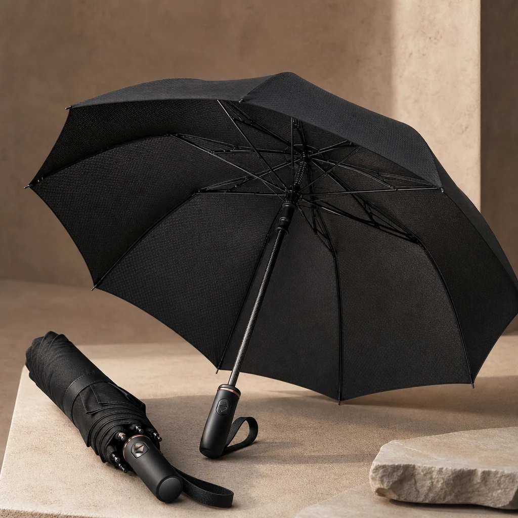 Riyadh Fashion Week Black folding umbrella concept for Saudi Arabia 2026 Autumn/Winter