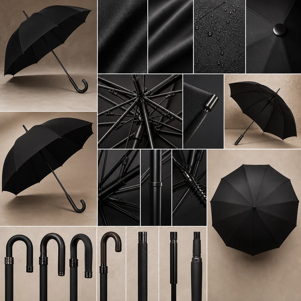 Riyadh Fashion Week Black trend visual for Saudi Arabia 2026 Autumn/Winter umbrella design