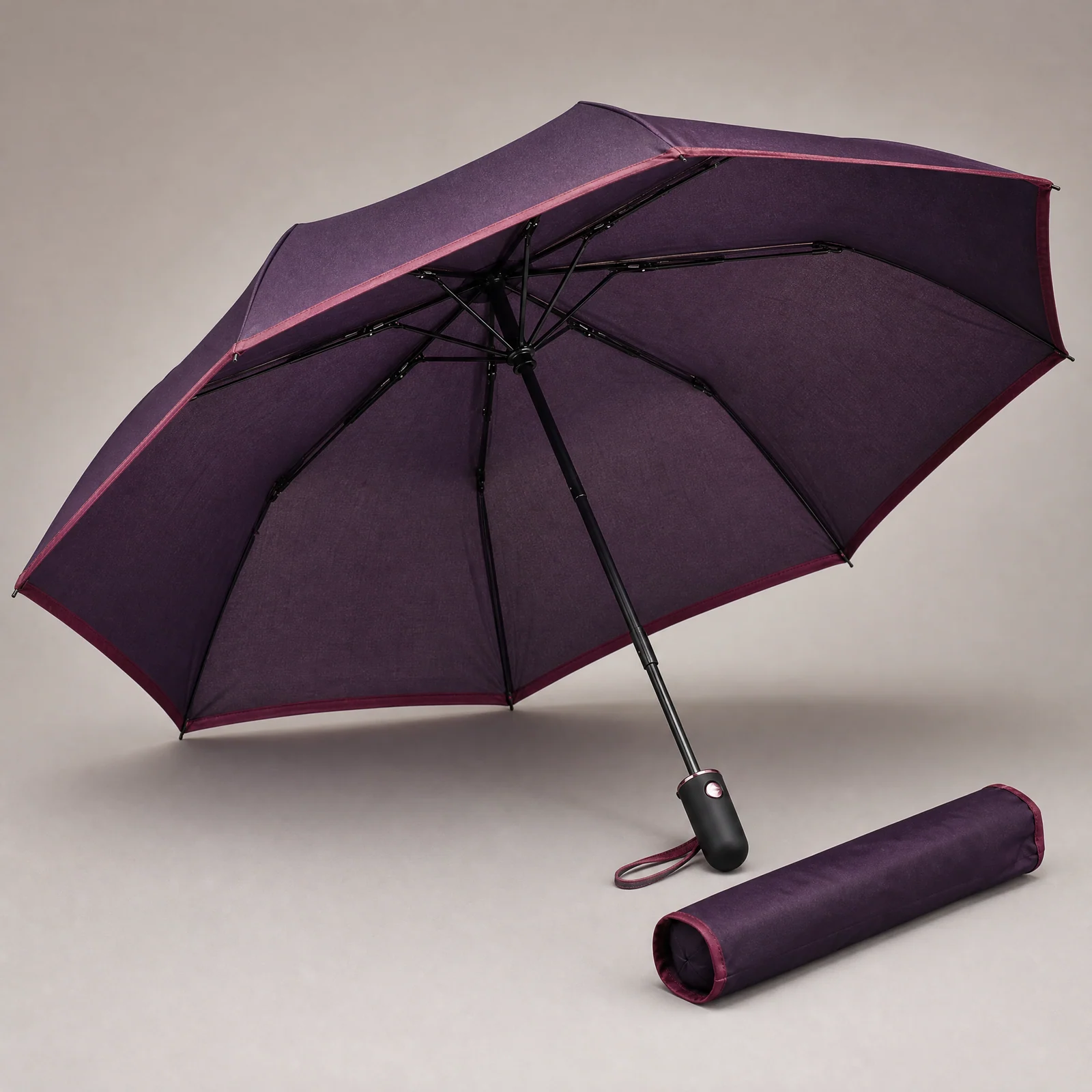 Royal Purple and Cranberry Romance folding umbrella concept for UK 2026 autumn winter