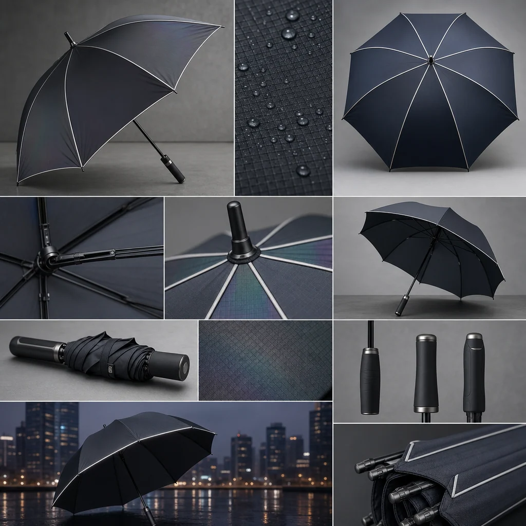 Seoul Tech Reflective trend visual for South Korea 2026 Autumn/Winter umbrella design