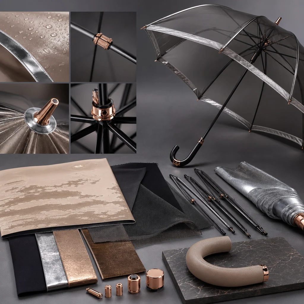Wet Shine Metallic trend visual for Brazil 2026 Autumn/Winter umbrella design