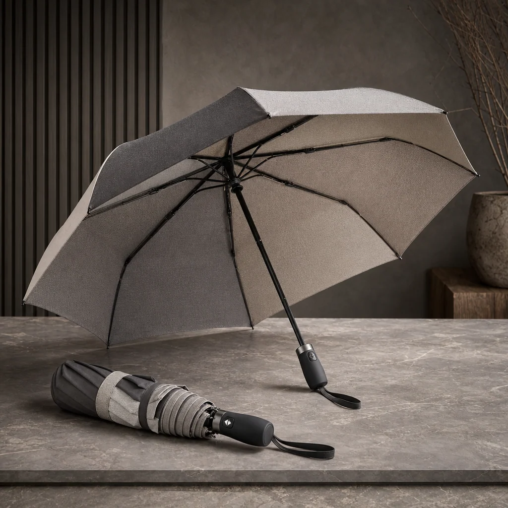 Winter Layering Neutral folding umbrella concept for Canada 2026 Autumn/Winter