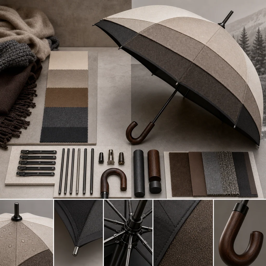 Winter Layering Neutral trend visual for Canada 2026 Autumn/Winter umbrella design