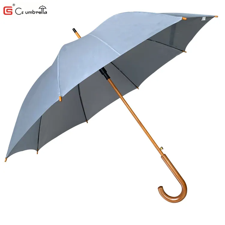 light blue straight umbrella with wooden handle for a Swiss corporate program