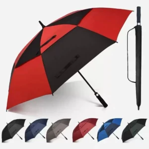 Red umbrella sample with black coated underside