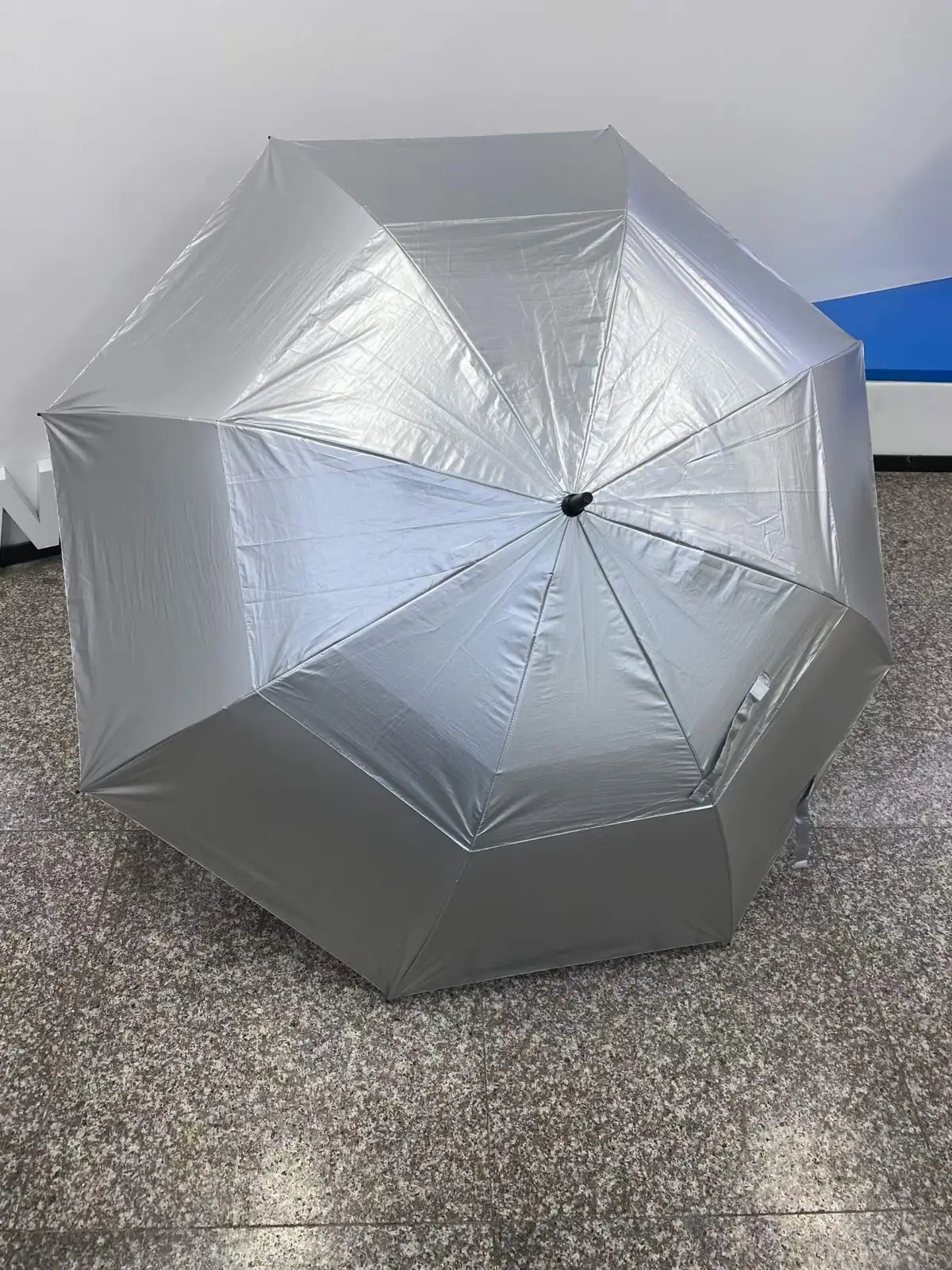 Open silver coated umbrella sample