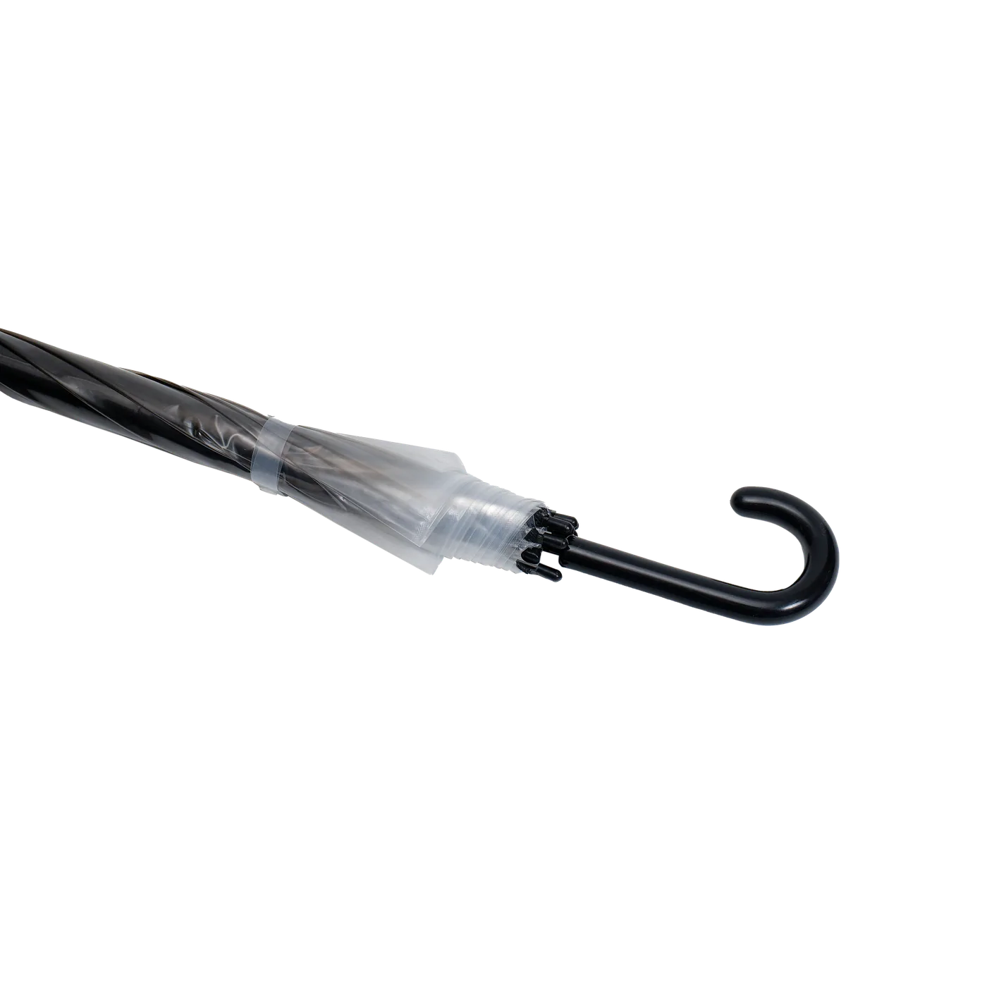 Transparent POE umbrella handle and canopy detail