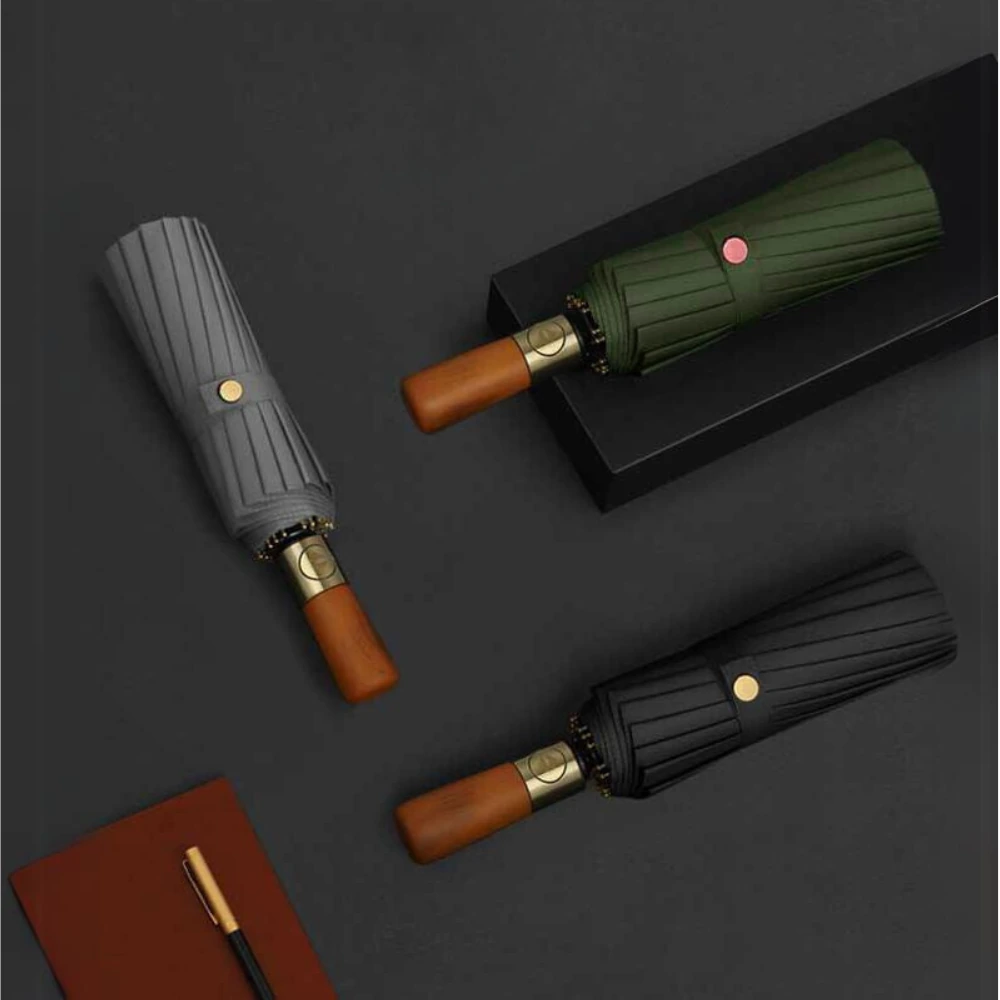 21 Inch 16 Rib Wooden Handle Folding Umbrella 9347 product photo for OEM wholesale buyers